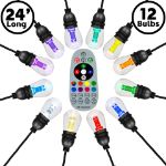 24' RGBWW 12 LED S14 Patio Light String 24" Spacing w/Remote - Black Wire