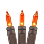 Amber/Orange Christmas Mini Lights 50 Light on Brown Wire 11 Feet Long
