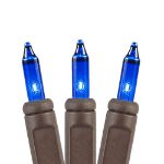 Blue Christmas Mini Lights 50 Light on Brown Wire 11 Feet Long