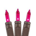 Pink Christmas Mini Lights 50 Light on Brown Wire 11 Feet Long