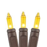 Yellow Christmas Mini Lights 50 Light on Brown Wire 11 Feet Long