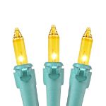Yellow Christmas Mini Lights 100 Light 50 Feet Long on Green Wire