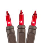 Red Christmas Mini Lights 100 Light 50 Feet Long on Brown Wire