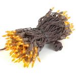 Amber/Orange Christmas Mini Lights 100 Light 50 Feet Long on Brown Wire