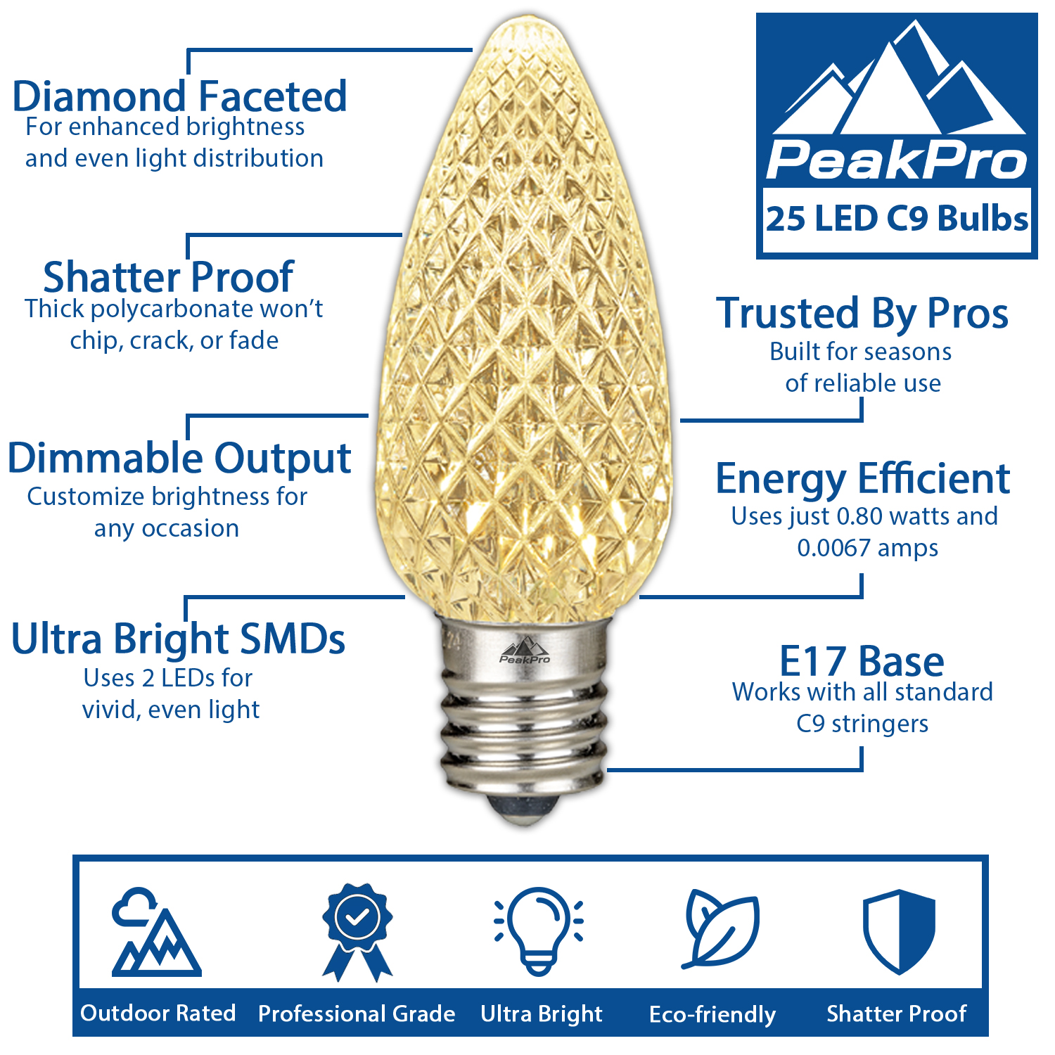 25 Pack C9 LED Outdoor Christmas Replacement Bulbs, C9/E17 Base - Picture 98 of 116