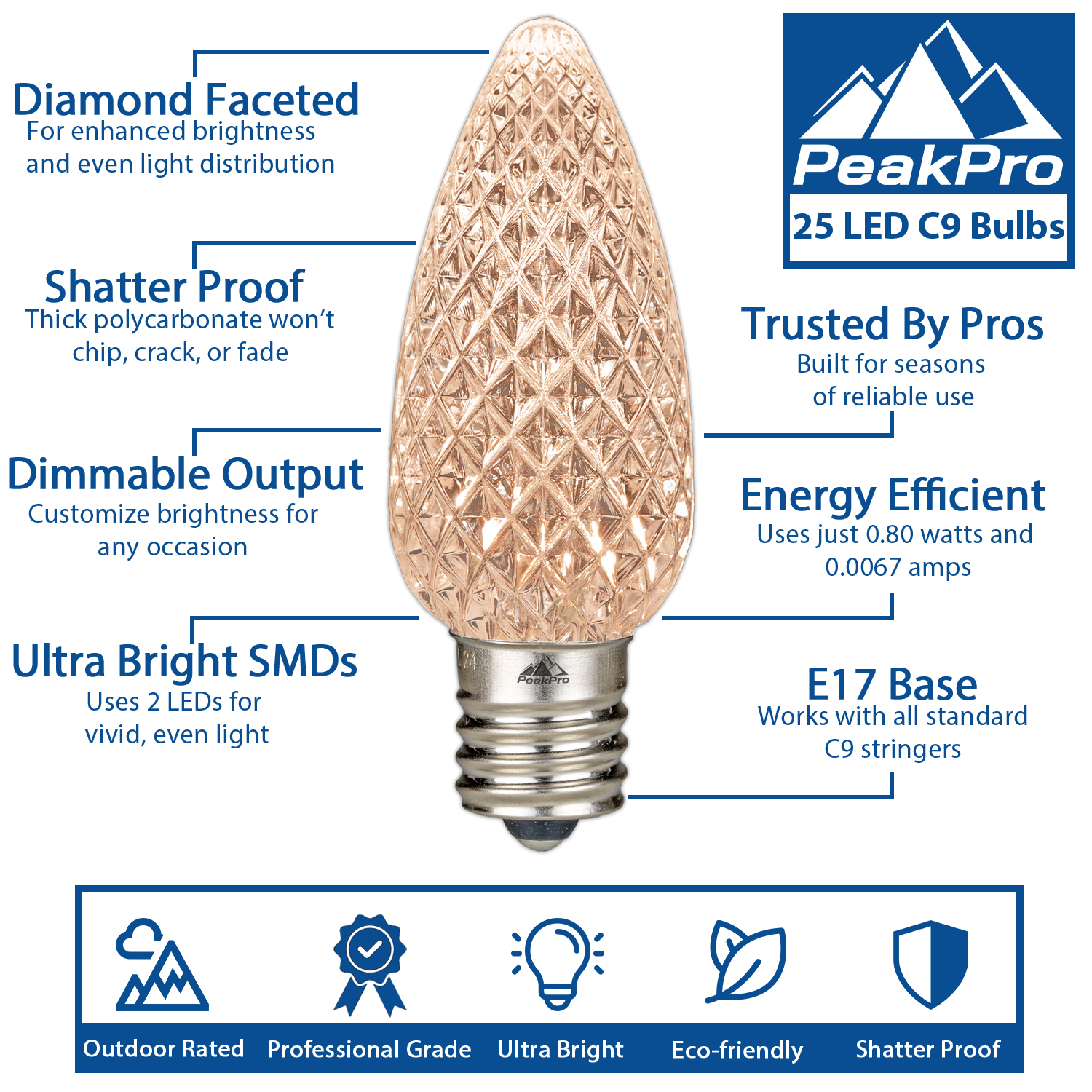 25 Pack C9 LED Outdoor Christmas Replacement Bulbs, C9/E17 Base - Picture 105 of 116