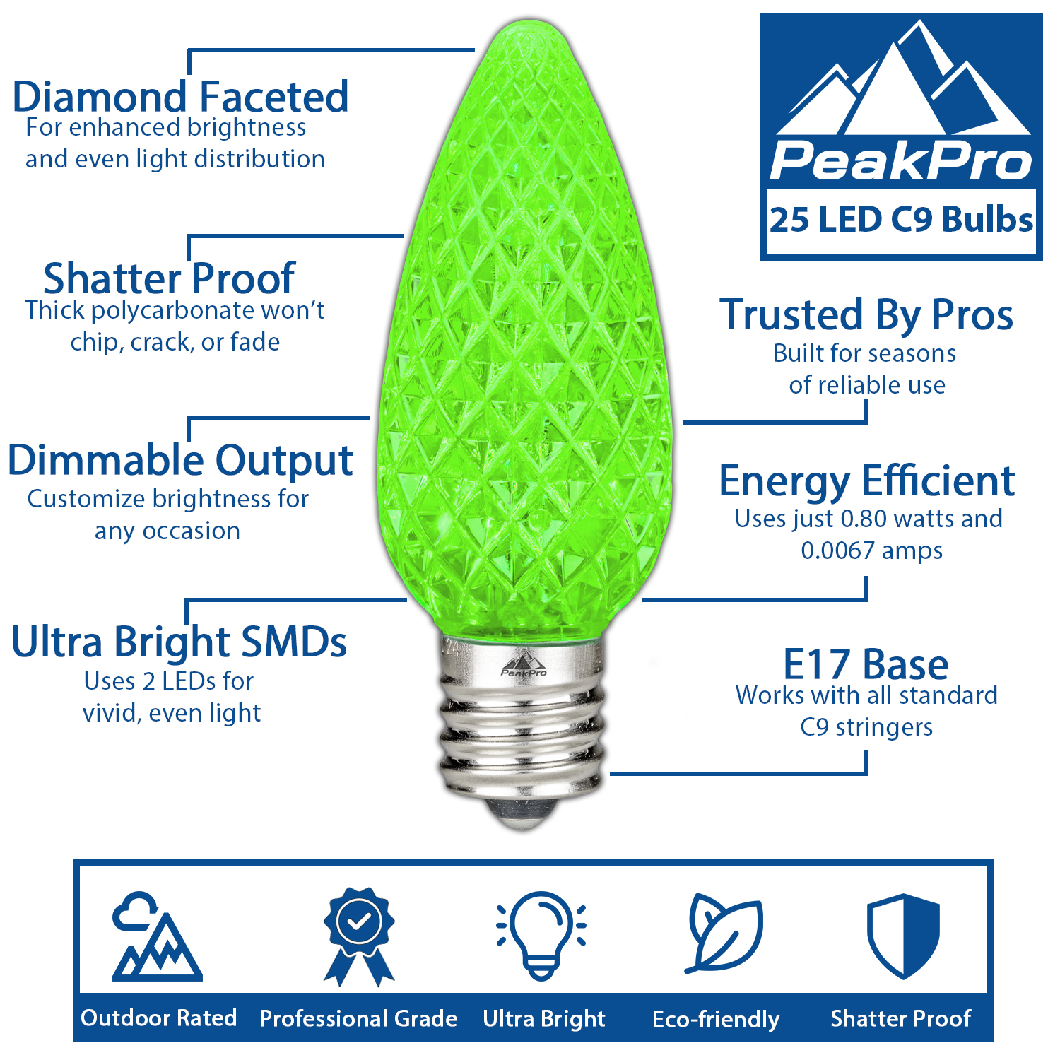 25 Pack C9 LED Outdoor Christmas Replacement Bulbs, C9/E17 Base - Picture 9 of 116
