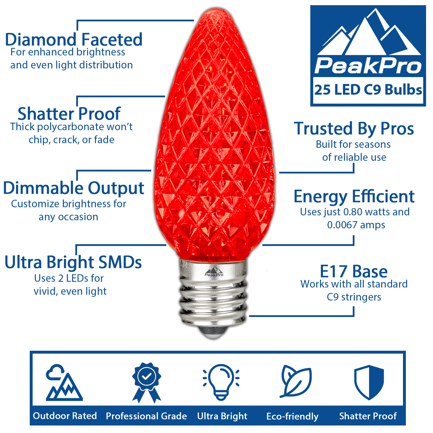 25 Pack C9 LED Outdoor Christmas Replacement Bulbs, C9/E17 Base - Picture 29 of 116