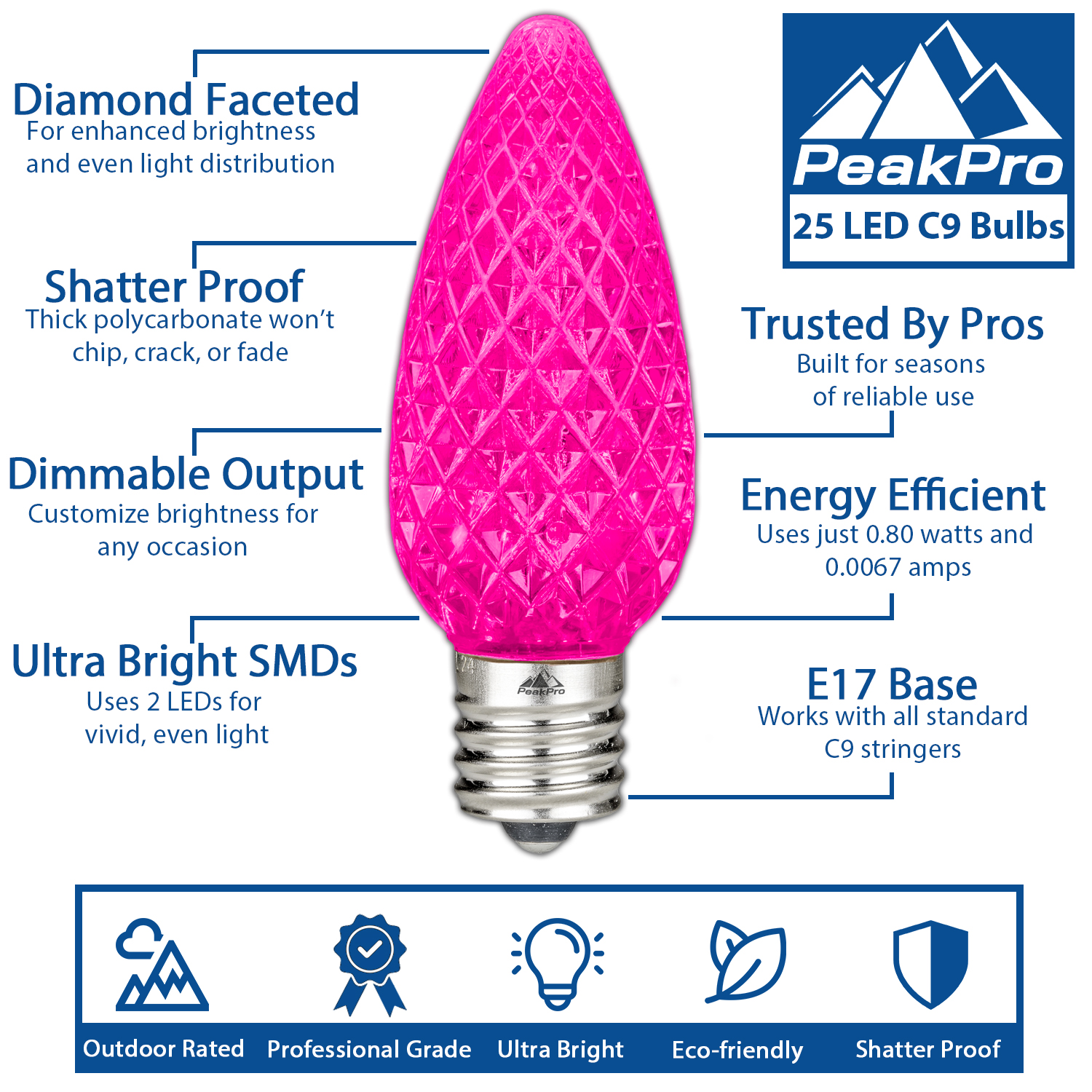 25 Pack C9 LED Outdoor Christmas Replacement Bulbs, C9/E17 Base - Picture 42 of 116