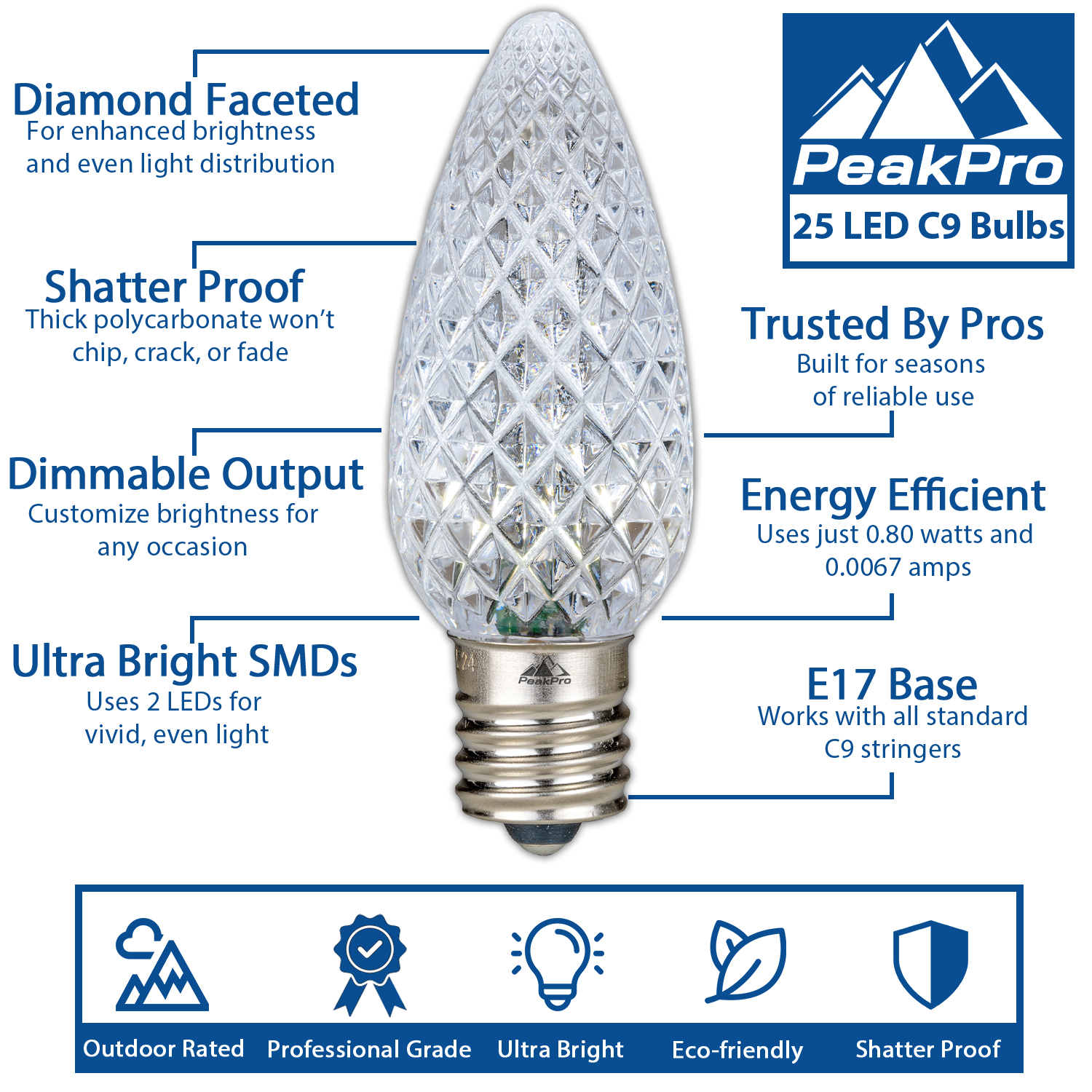 25 Pack C9 LED Outdoor Christmas Replacement Bulbs, C9/E17 Base - Picture 48 of 116