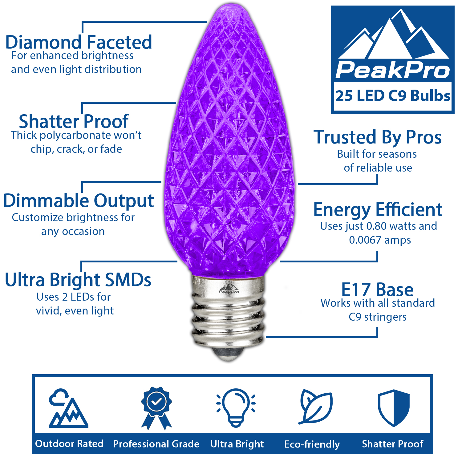 25 Pack C9 LED Outdoor Christmas Replacement Bulbs, C9/E17 Base - Picture 55 of 116