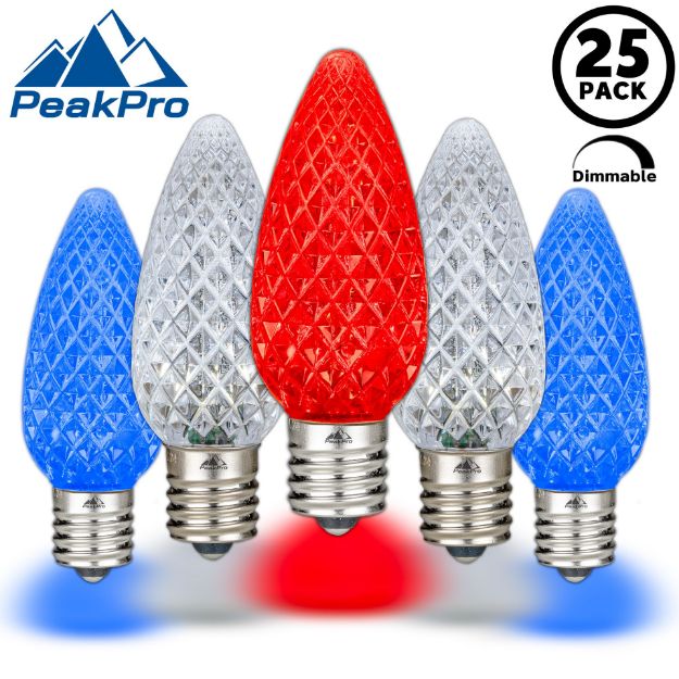 PeakPro Red/White/Blue C9 LED Replacement Bulbs 25 Pack