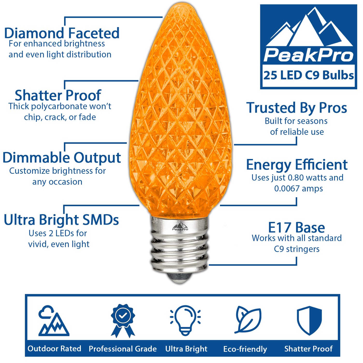 25 Pack C9 LED Outdoor Christmas Replacement Bulbs, C9/E17 Base - Picture 36 of 116