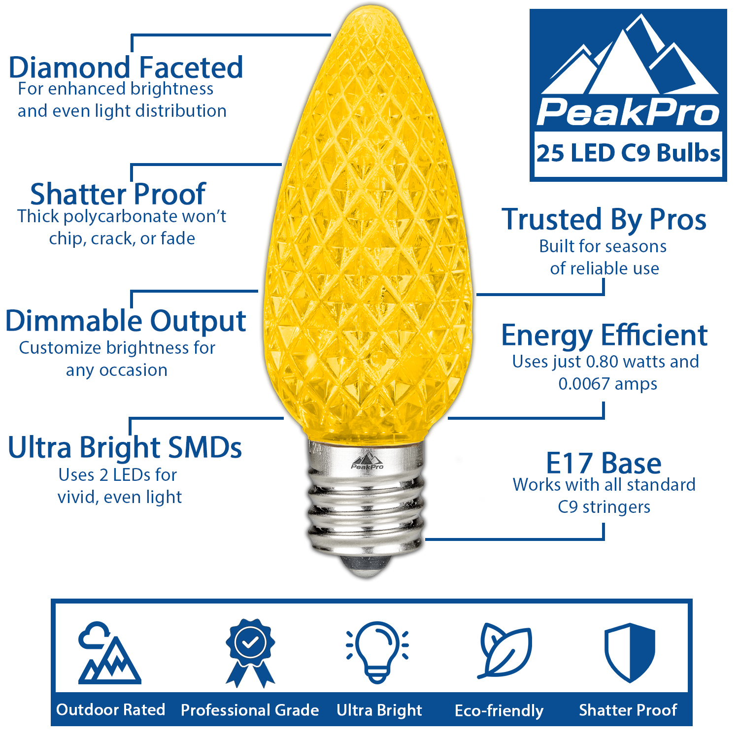 25 Pack C9 LED Outdoor Christmas Replacement Bulbs, C9/E17 Base - Picture 112 of 116
