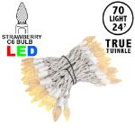 *NEW* True Twinkle® Warm White 70 LED C6 Strawberry Mini Lights Commercial Grade on White Wire
