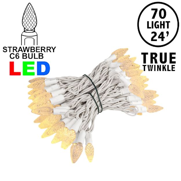 *NEW* True Twinkle® Warm White 70 LED C6 Strawberry Mini Lights Commercial Grade on White Wire