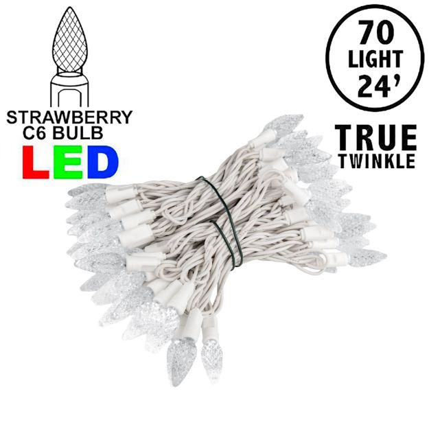 *NEW* True Twinkle® Pure White 70 LED C6 Strawberry Mini Lights Commercial Grade on White Wire
