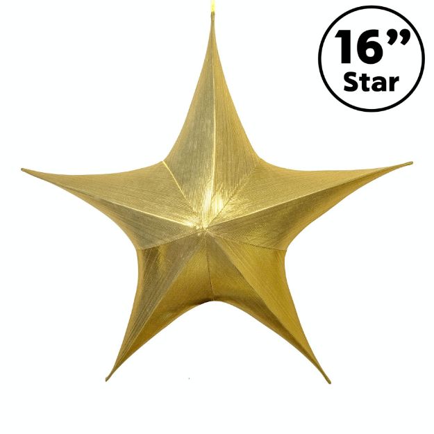 16" Fold Flat Star w/Metallic Mesh Fabric - Gold