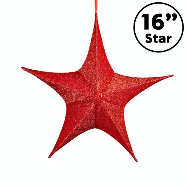 16" Fold Flat Star w/Glitter Mesh Fabric - Red