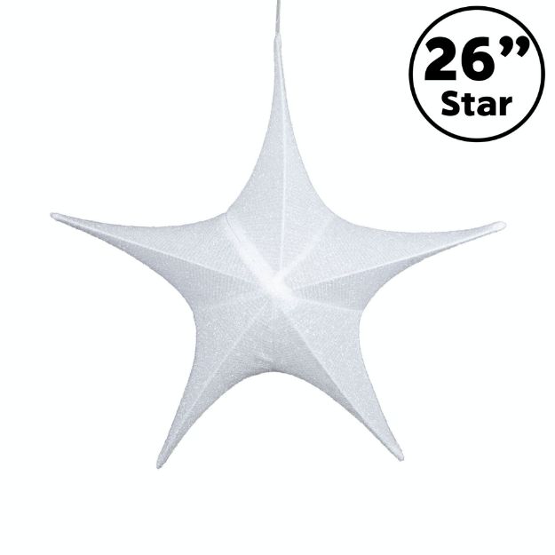26" Fold Flat Star w/Glitter Mesh Fabric - White