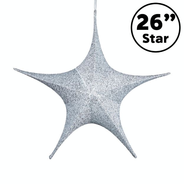 26" Fold Flat Star w/Glitter Mesh Fabric - Silver