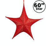 60" Fold Flat Star w/Glitter Mesh Fabric - Red