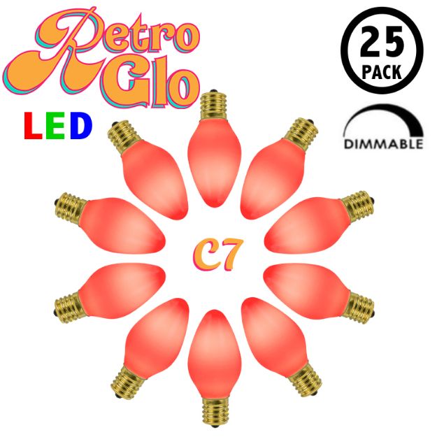 C7 RetroGlo Vintage Red Ceramic LED Replacement Bulbs - 25 Pack
