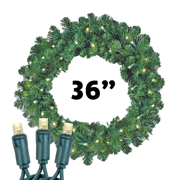 36" Lighted Colorado Pine Wreath 100 Warm White 5mm LEDs