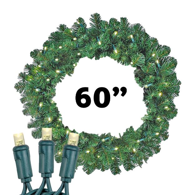 60" Lighted Commercial Colorado Pine Wreath with 400 Warm White 5mm LEDs