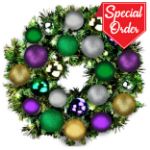 24" Sequoia Wreath with Warm White LED Lights and Mardi Gras Themed Ornaments
