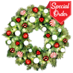 36" Sequoia Wreath with Warm White LED Lights and Candy Themed Ornaments