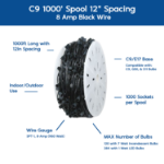 Novelty Lights Select C9 1000' Spool 12" Spacing 8 Amp SPT-1 Black Wire