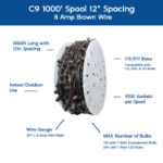 Novelty Lights Select C9 1000' Spool 12" Spacing 8 Amp SPT-1 Brown Wire