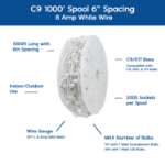 Novelty Lights C9 1000' Spool 6" Spacing 8 Amp White Wire