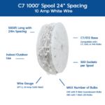 Novelty Lights Select C7 1000' Spool 24" Spacing 10 Amp White Wire