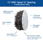 Novelty Lights C7 1000' Spool  12" Spacing 8 Amp Brown Wire