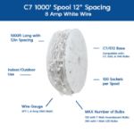 Novelty Lights C7 1000' Spool 12" Spacing 8 Amp White Wire