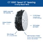 Premium Commercial Grade C7 1000'  Spool 12" Spacing 8 Amp Black Wire