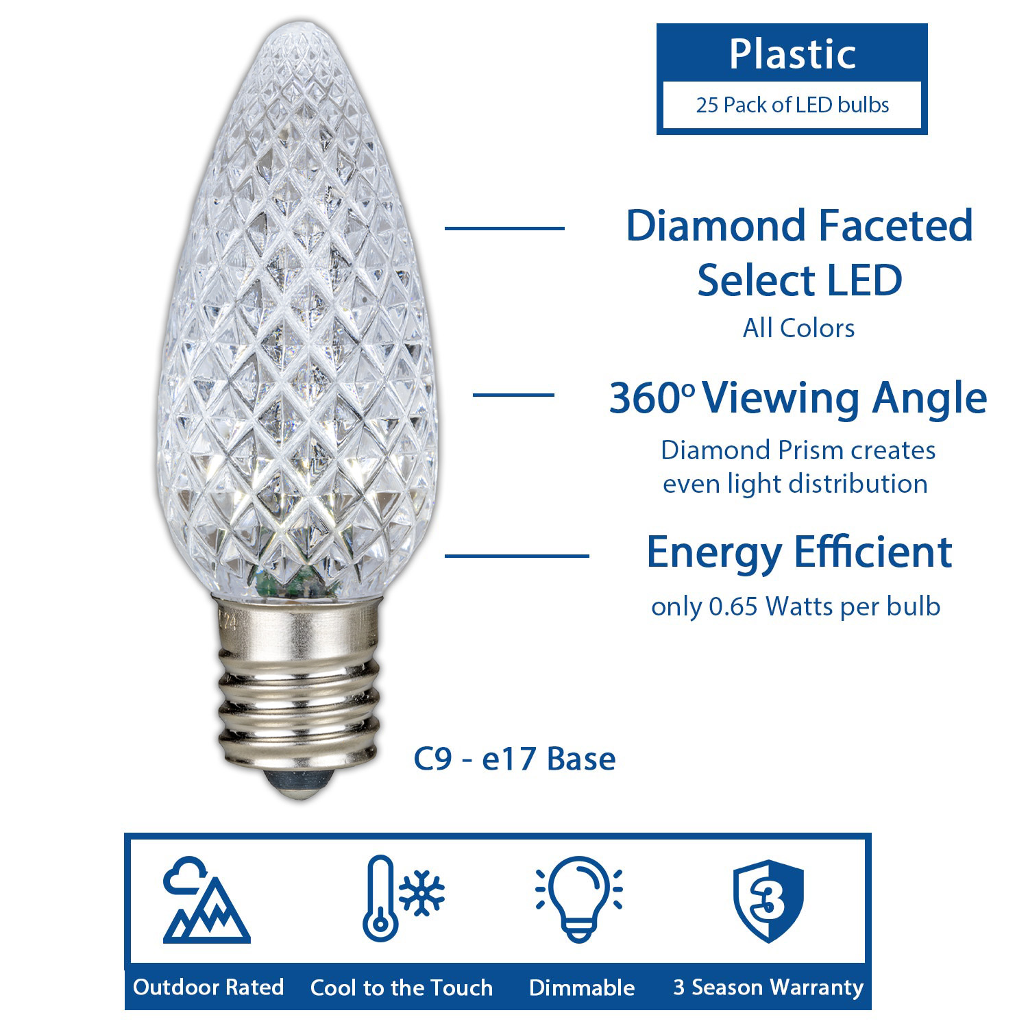 25 Pack C9 LED Outdoor Christmas Replacement Bulbs, C9/E17 Base