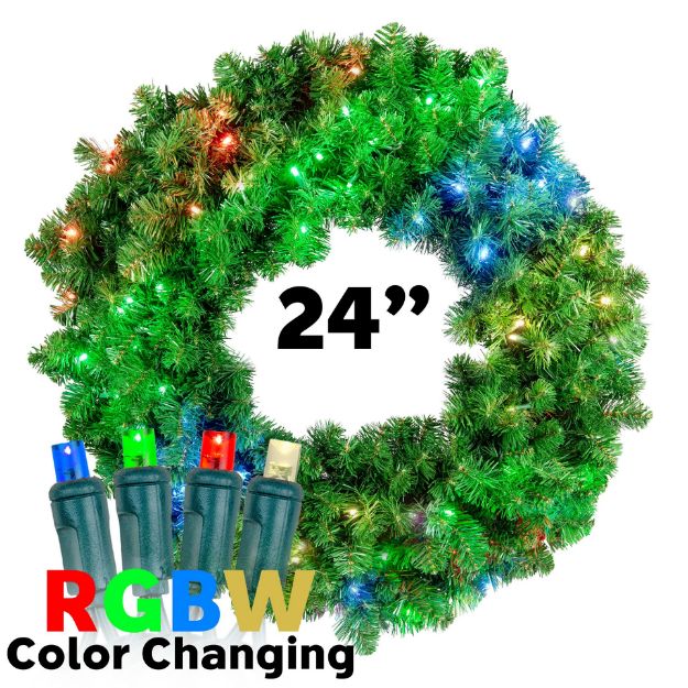 24" Lighted RGBWW Deluxe Colorado Pine Wreath
