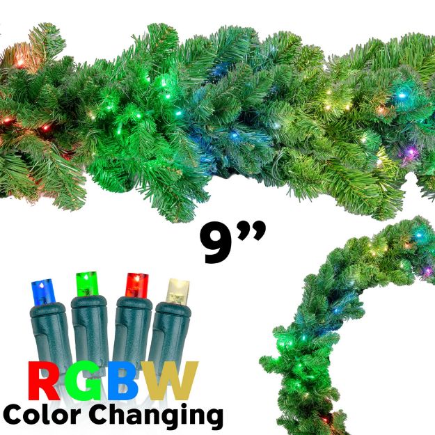 9' Lighted RGBWW Deluxe Colorado Pine Garland