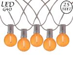 25 LED Filament G40 Globe String Light Set with Transparent Orange Bulbs on Brown Wire