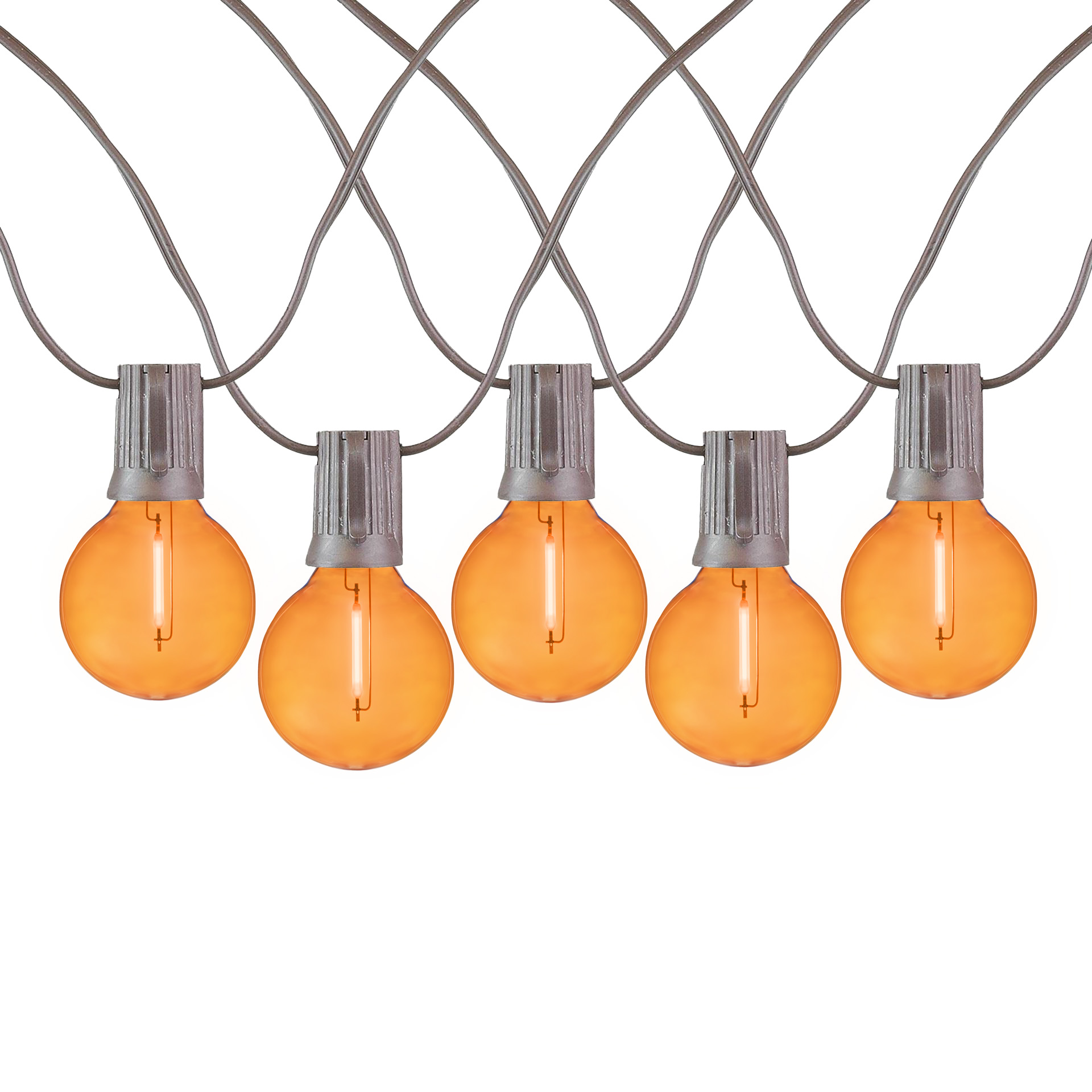 Orange LED G40 Globe/Round Outdoor String Light Set on Brown Wire ...