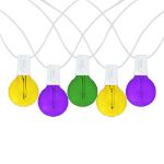 25 LED Filament G40 Globe String Light Set with Transparent Yellow, Purple & Green Bulbs on White Wire
