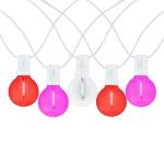 25 LED Filament G40 Globe String Light Set with Transparent Red, Pink & White Bulbs on White Wire