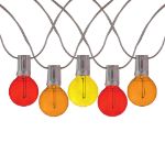 25 LED Filament G40 Globe String Light Set with Transparent Red, Orange & Yellow Bulbs on Brown Wire