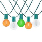 25 LED Filament G40 Globe String Light Set with Transparent Orange, Green & White Bulbs on Green Wire