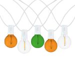 25 LED Filament G40 Globe String Light Set with Transparent Orange, Green & White Bulbs on White Wire