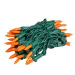 RetroGlo Orange Ceramic Mini Lights 50 Light on Green Wire 11 Feet Long
