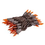 RetroGlo Orange Mini Lights 50 Light on Brown Wire 11 Feet Long